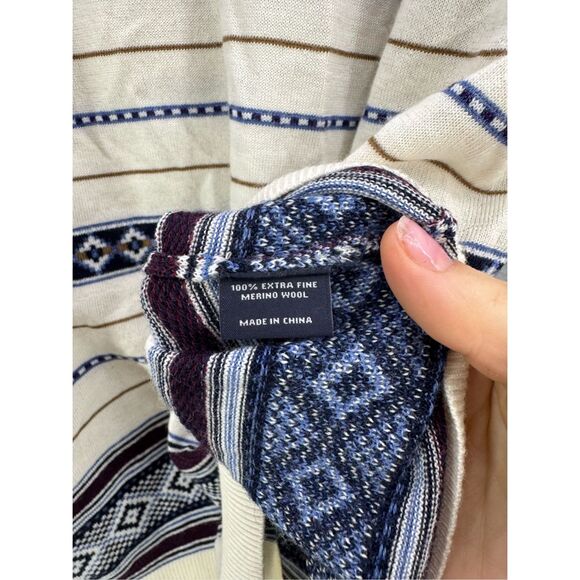 Hart Schaffner Marx Mens Cream Blue Fair Isle Merino Wool Pullover Sweater Large - Picture 5 of 9